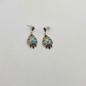 Silver and Turquoise Heart Earrings